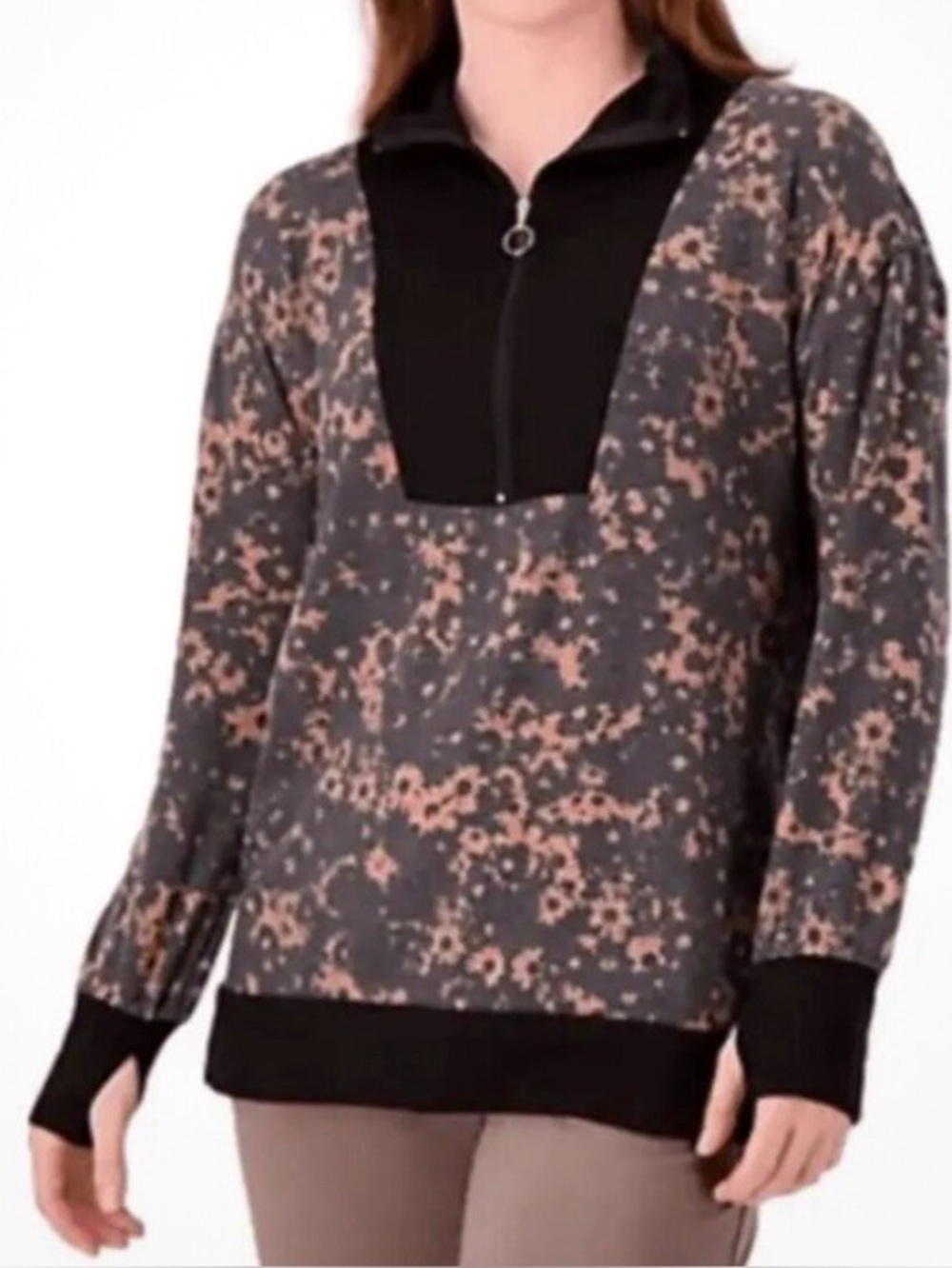 New Cuddl Duds QVC Lightweight Floral Print Womans 1/2 Zip Pullover Top / medium